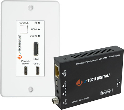 4K HDMI & USB C Extender over Single Cat5 5E 6 7 Cable, up to 164Ft Wall Plate o
