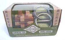 Puzzle Brain Teasers 2 True Genius Chinese Tea Yin Yang Ages 14+ Wood Metal New