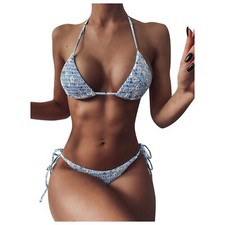 Women's Bikini Set Two Piece Smocked Tropical Print Swimwear