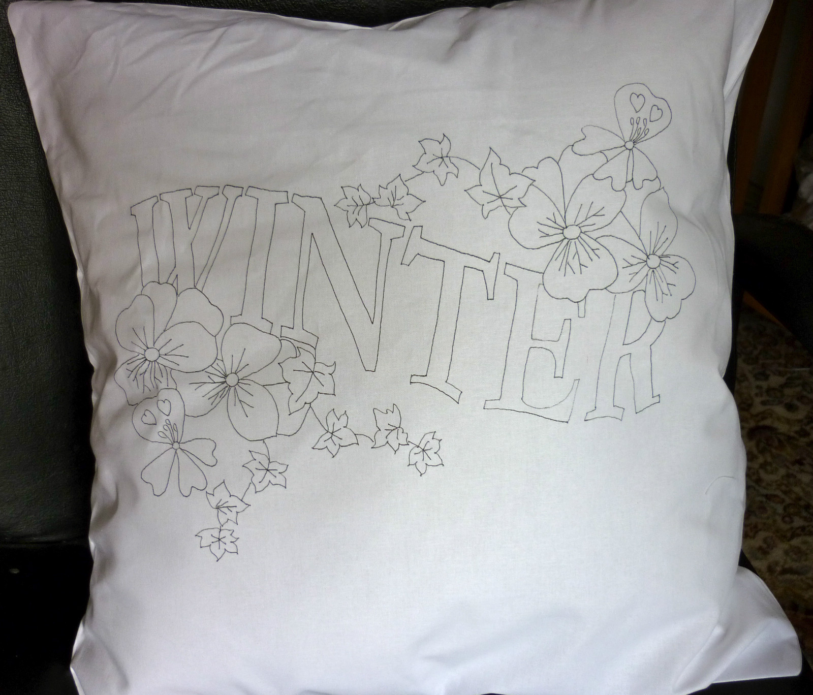 Cushion Cover Pillow Freestyle Embroidery printed embroider Winter flowers