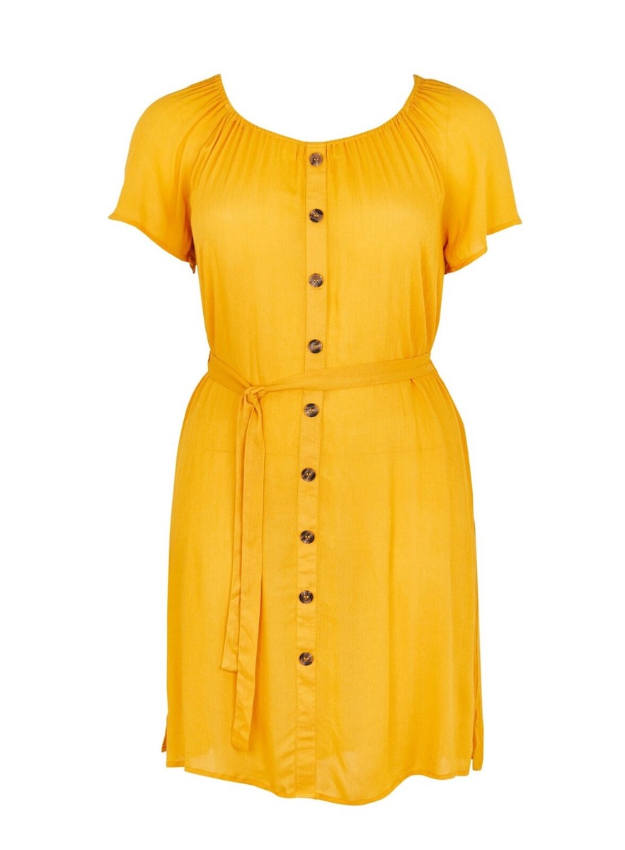 Womens shirt dress plus size 18 mustard button design crinkle fabric  lightweight