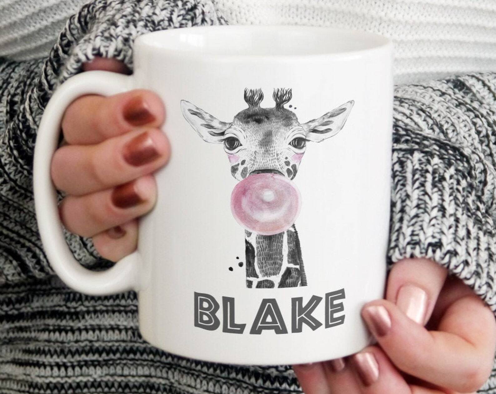 Personalised Giraffe Blowing Bubbles Mug Travel Mug Kids Mug Gift For Her