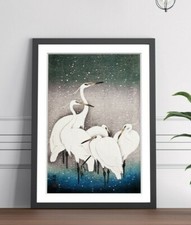 ORIENTAL FRAMED WALL ART PICTURE PRINT ARTWORK POSTER JAPANESE CRANES 4 SIZES