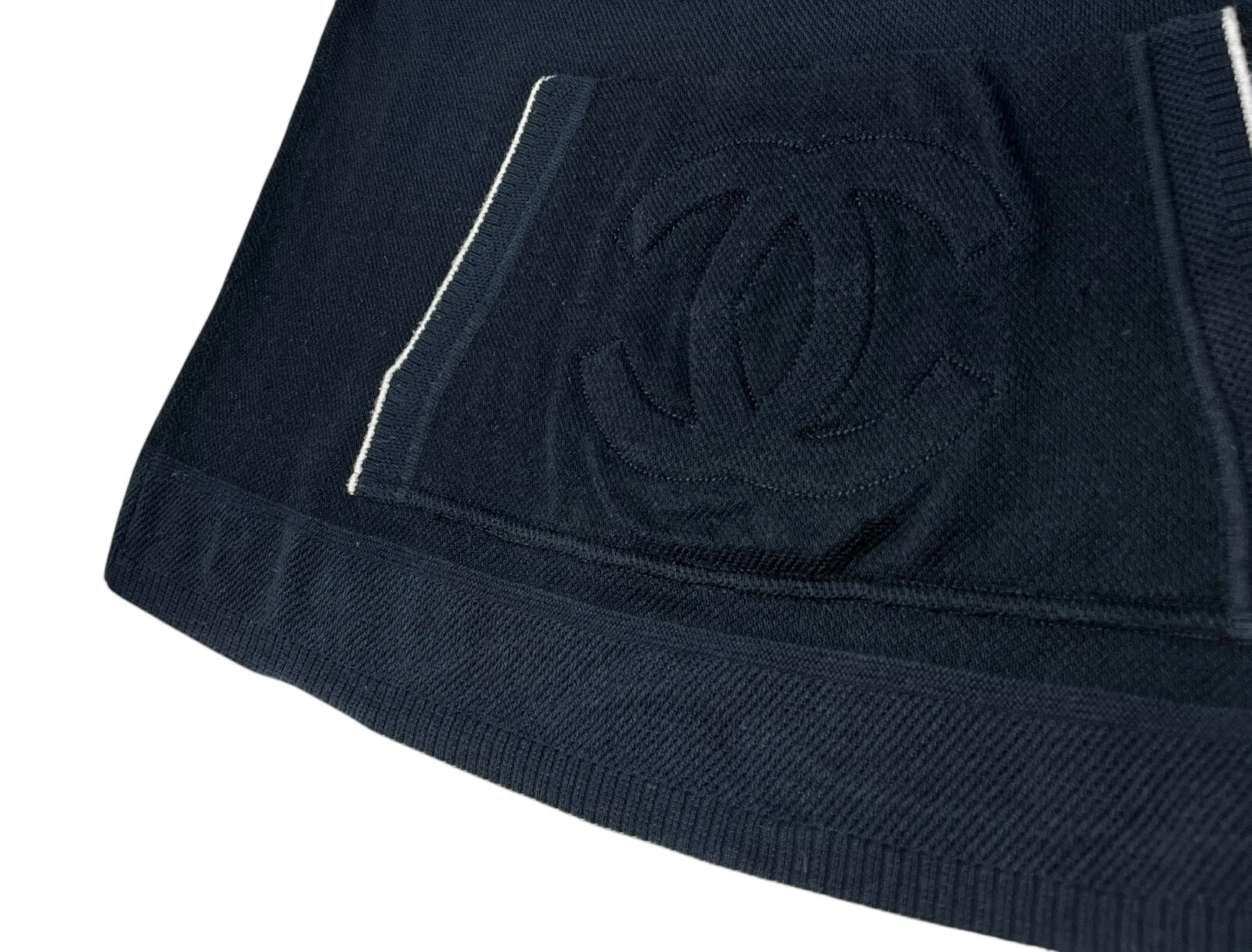 Maglia CHANEL Sport Vintage 09P CC Logo #42 Felpa con Cappuccio Blu Scuro Argento Rayon