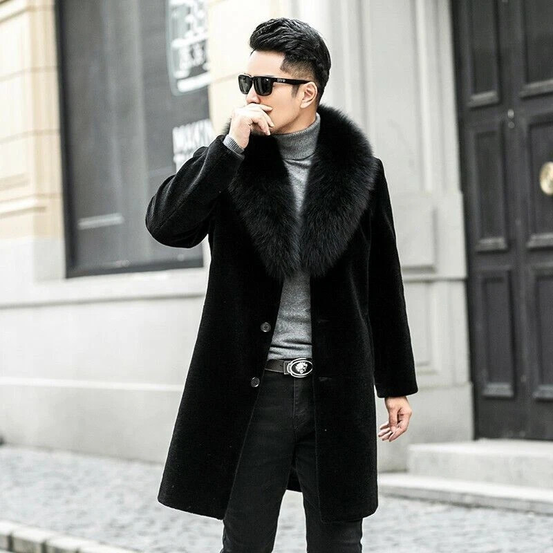 Mens overcoat faux fur best sale collar