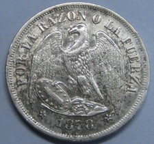 MONEDA ANTIGUA PLATA CÓNDOR SANTIAGO 1 PESO CHILE 1878