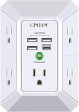 USB Wall Charger, Surge Protector, 5 Outlet Extender with 4 USB Charging Ports
