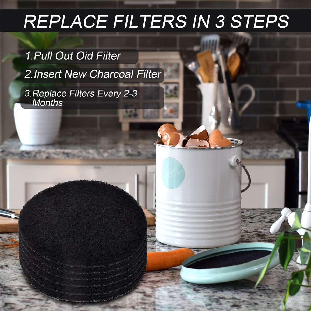 Round Compost 6 Pack Compost Bin Charcoal Filters Round Compost Bucket 6.7 inches 5mm ...