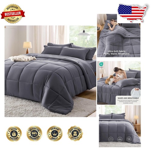 7-Piece Full Size Comforter Set in Dark Grey - Ultimate Year-Round Comfort