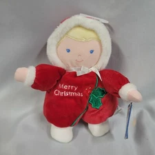 Prestige Toy Merry Christmas Rattle Doll 8" Blond Stuffed Lovey Stuffed Plush