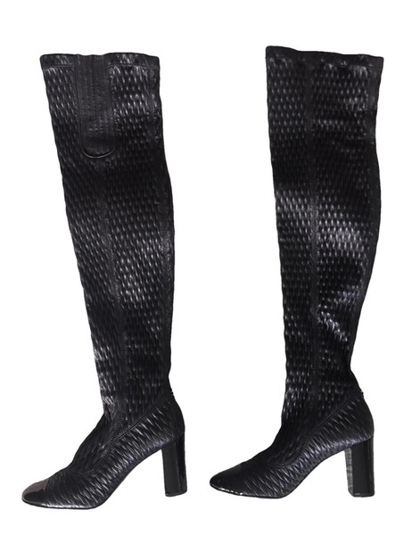 CHANEL BLACK QUILTED LEATHER OVER KNEE BOOTS 39