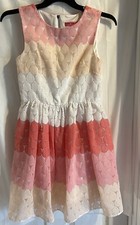 Betsey Johnson Ombré Embroidered Raindrop Striped Mesh Overlay Fit & Flare SZ 6