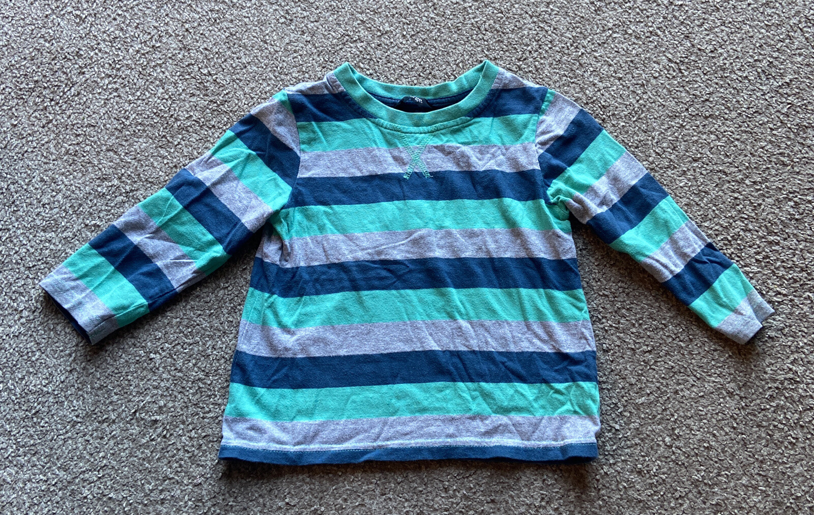 BOYS-LONG SLEEVED-TOP-AGE 2-3-STRIPED-GREY-GREEN-BLUE