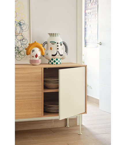 TEULAT, Mueble aparador modelo Yoko 1 puerta 3 cajones acabado roble/crema, 45cm - Imagen 5 de 5