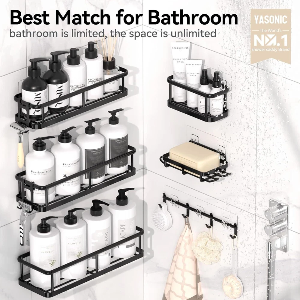 6-Pack Large Shower Caddy with Soap Holder and 12 Hooks for Bathroom Storage