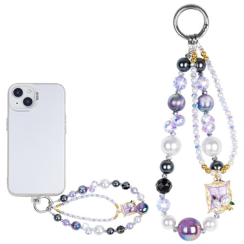 Purple Phone Strap Charm Glass Pearl Cellphone Lanyard Bag Camera Chain Keychain - 第 1/9 張圖片