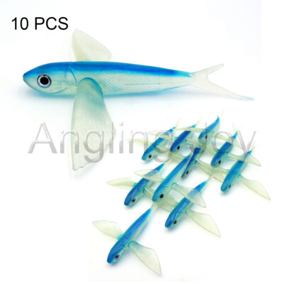 10 PCs 9'' Blue Flying Fish Lure Big Game Trolling Lifelike Soft Wings Tuna Baits