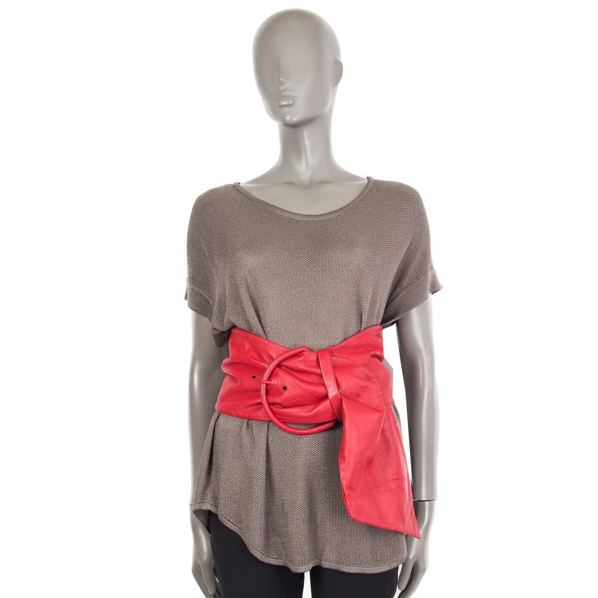 60757 auth BALENCIAGA red leather ULTRA WIDE WAIST Belt 75  display picture 1