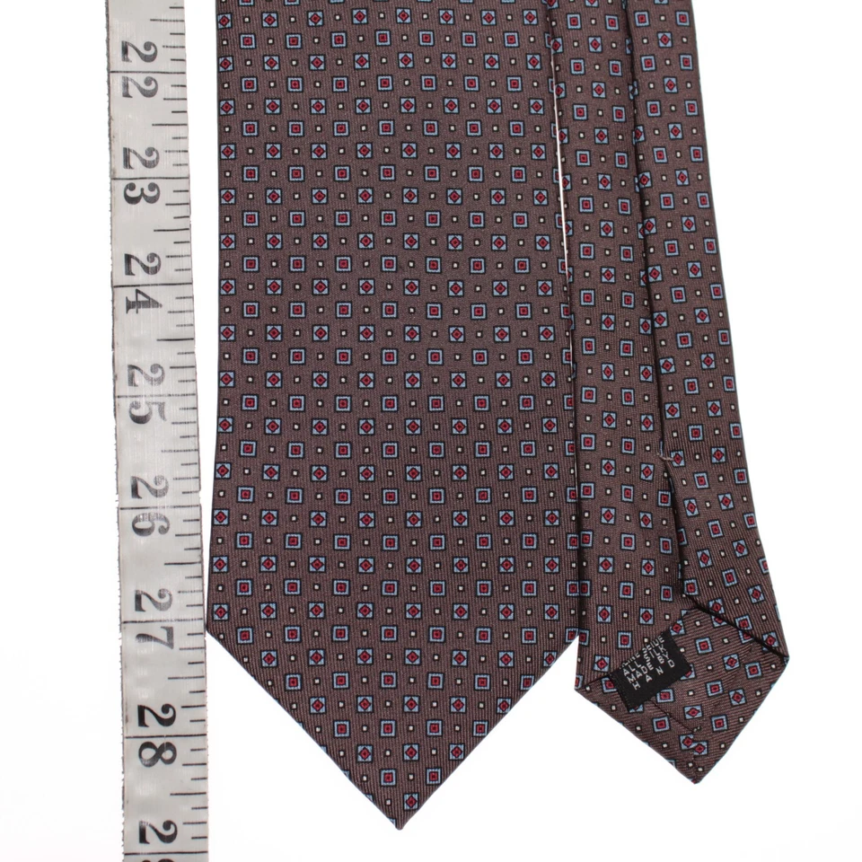 Drake's новый с Ярлыками галстук в коричневый с синий/красный/белый геометрический узор 100% шелк - Изображение 4 из 4
