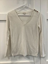 GAP Womens Pullover Long Sleeve V Neck Off White T Shirt Size XS
