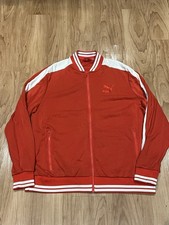 Puma Men's Red Track Jacket Full Zip White Stripe Logo Size 2XL