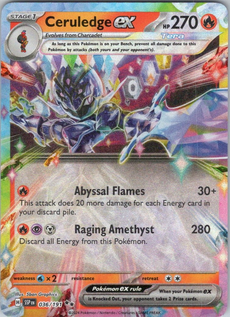 Ceruledge ex #36/191 (Holo) (NM) SV08: Surging Sparks SSP Pokemon