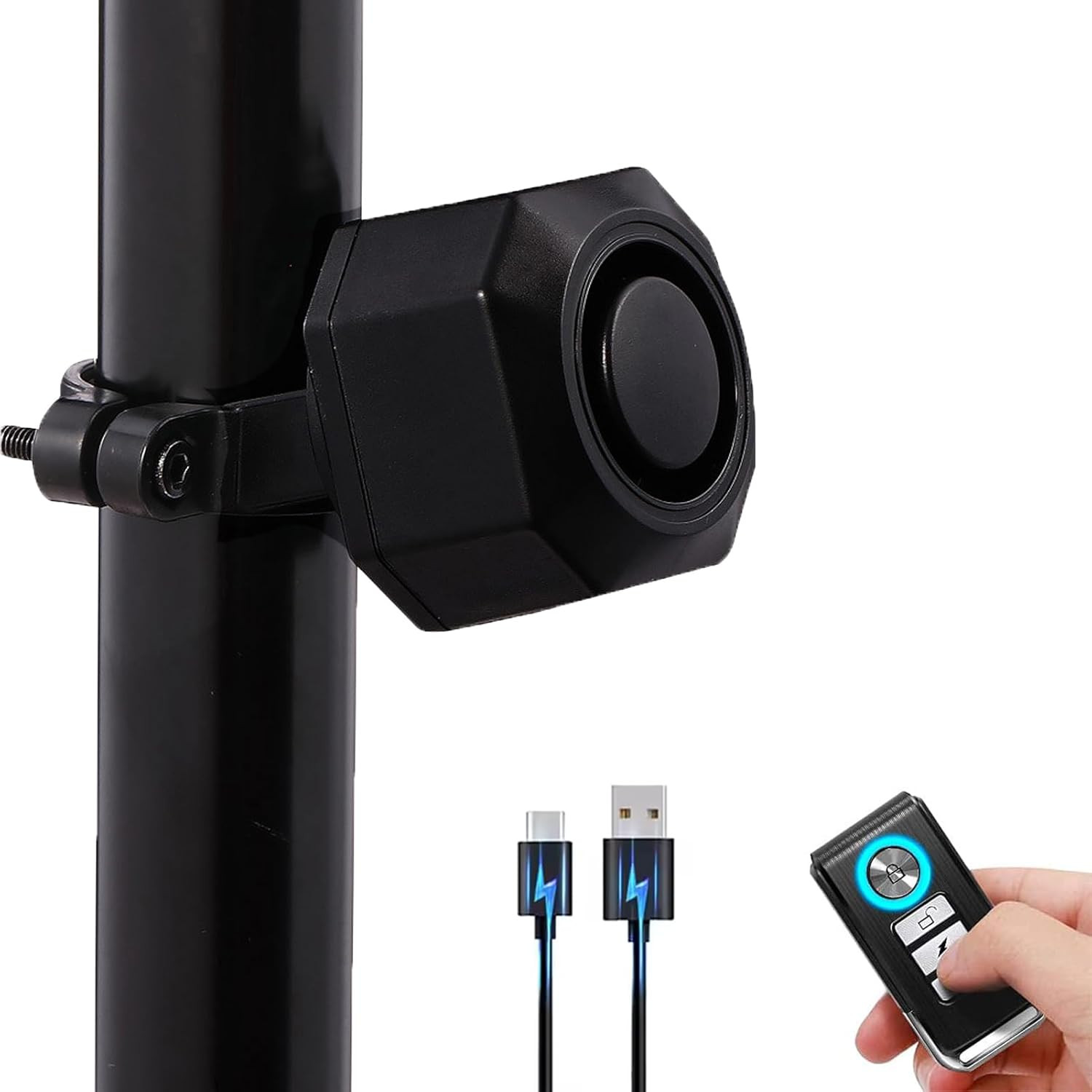 Allarme per Bicicletta con Sirena Wireless 113dB e Ricarica USB