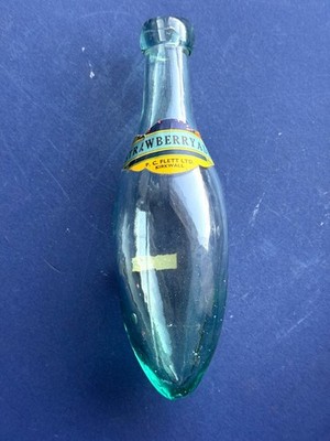 Vintage C. Flett Kirkwall Strawberryade Torpedo Bottle Aqua Paper Label Rare