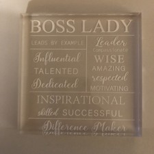 New BOSS LADY Gift for Women Acrylic Desk Office Decor Keepsake Paperweight 4x4&rdquo;