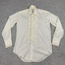 Vintage After Six Ruffle Tuxedo Shirt White Formal Dance Wedding Prom S2 Medium