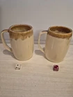 Hull Cream/Carmel Drip Beer Mug/Stein Lot of 2 Made In The USA 5" Tall