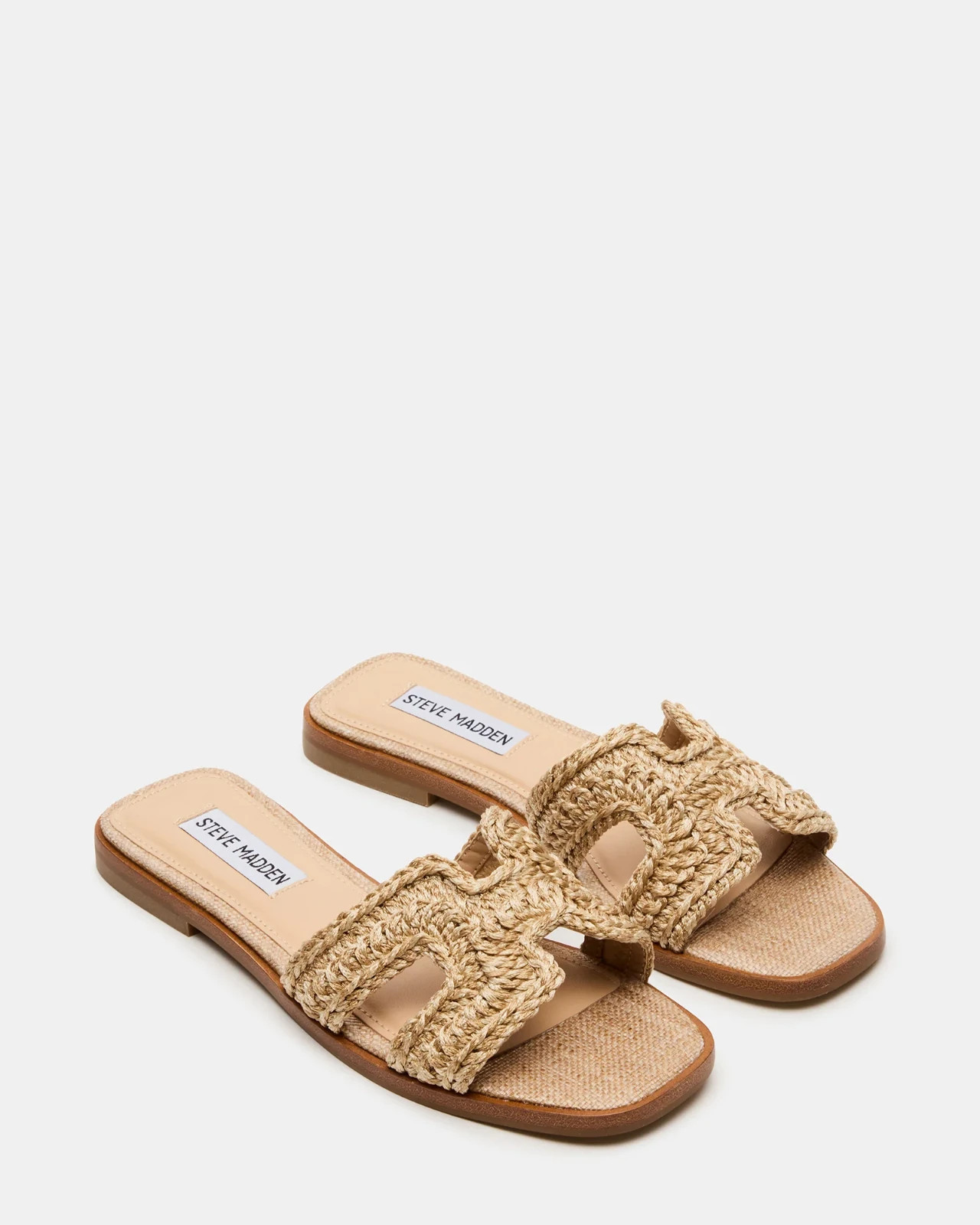 Steve Madden Hadyn Crochet Raffia Cream Slide Slip on Sandals Size 9 NIB