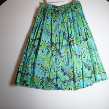VTG Ashley Island Tropical Floral Cotton Midi Skirt Blue Green XL Beach Flowy