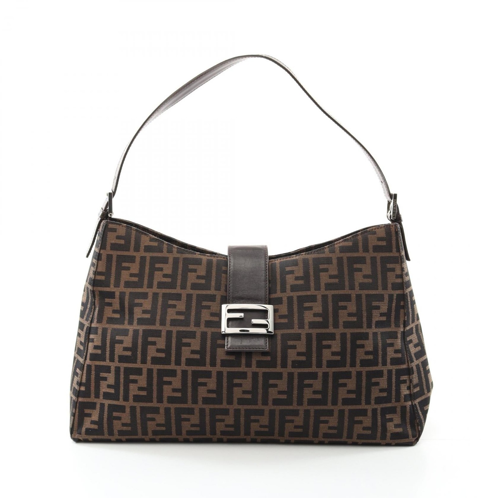 Fendi Mamma Baguette Brown Canvas Leather Shoulder Bag for Women One Size