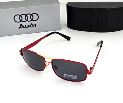 #ad Polarized AUDI Rectangle Metal Aviator Sunglasses Red Gold Smoke Lens AU19 $36.00