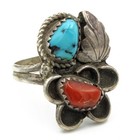 Southwest Sterling Turquoise Red Coral Black Onyx 4.5-9.25 Ring Lot of 5#S5635-4 — photo 6