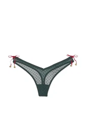 NWT Victoria's Secret Jingle Bells Mesh Thong Panty Color Green XL New