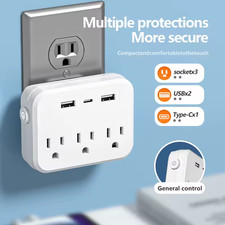 Flat Plug Power Strip with 3AC Outlets 3 USB Port Protector Extension Cord 4FT