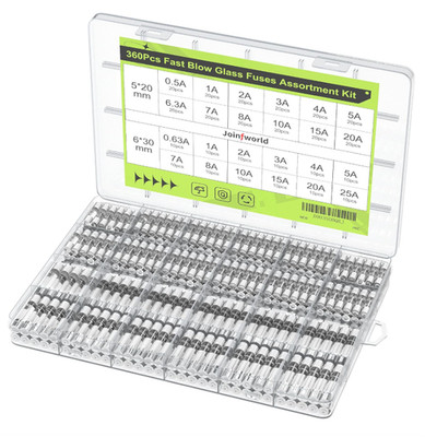 Joinfworld 360PCS Fast Blow Glass Fuse Kit, 24 Values, 5x20mm & 6x30mm