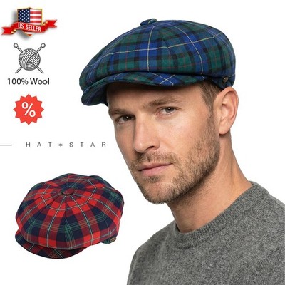 Men's Premium 100% Wool Classic Applejack Tartan Plaid Newsboy Collection Hat
