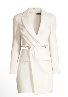 Lavish Alice Cut-Out Detail Blazer Dress With Pearl Trim White Size 0 NWT