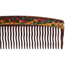 Vintage Comb Faux Tortoise Shell Glitter Green Red Gold Tone Decorative Hair