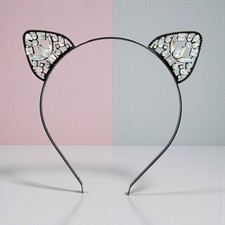 Crystal Cat Ear Headband, Costume Party, Black Headdress, Cosplay Headband