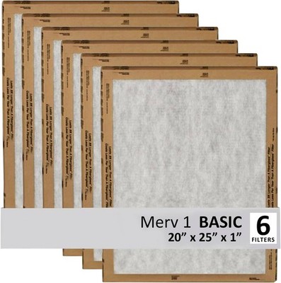 20x25x1 Air Filter, 3M MERV 1 HVAC AC Furnace Filter Replacement, 6-Pack