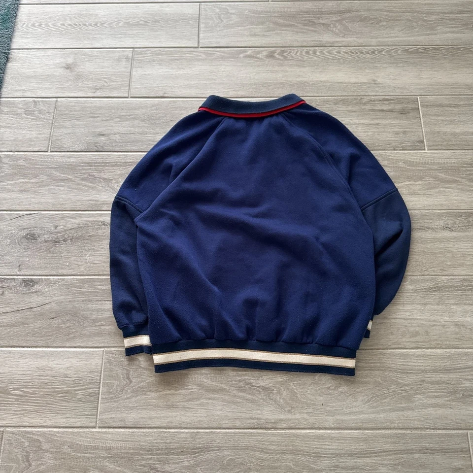 Sudadera Pullover Vintage Distinctive Elements Azul Marino 1/4 Botón Polar Foto 4 de 4