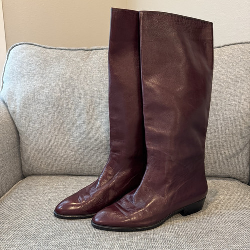 Vtg Cole Haan Italy Riding Boots Shoes Womens 9B Burgundy Leather Hand Made - Picture 1 of 15