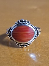 Sterling Silver Red Coral Inlay Ring Sz 8 Ring