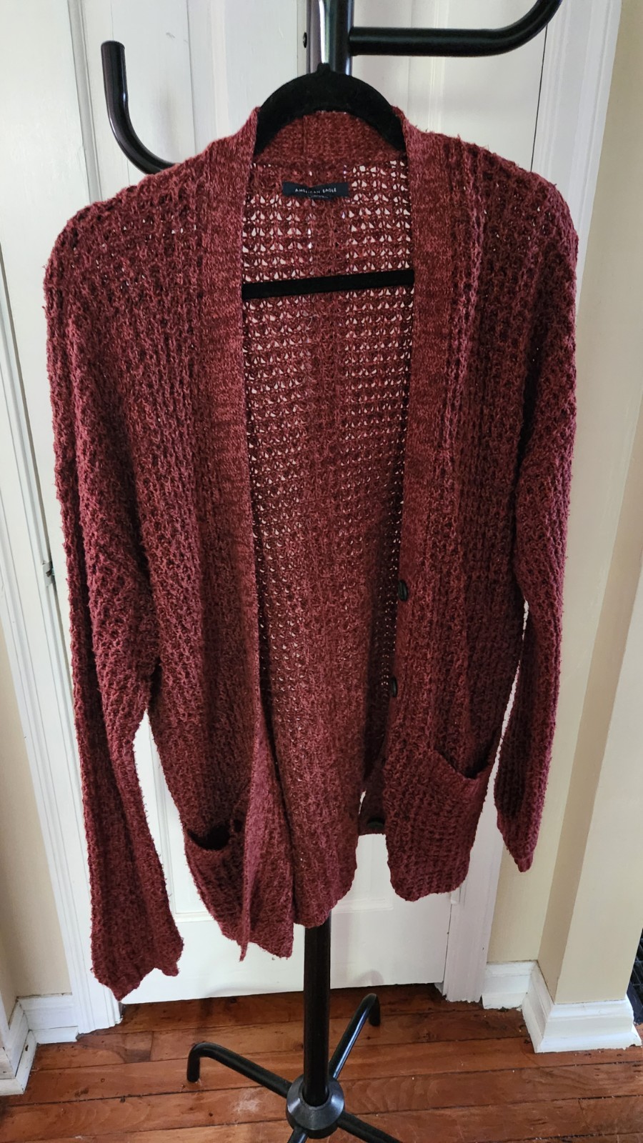 American Eagle Cardigan Sweater Women's Medium Crochet Knit Cottagecore Orange