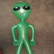 Green Alien Inflatable Toy Party Decoration - Aliens Theme, Black White Accents