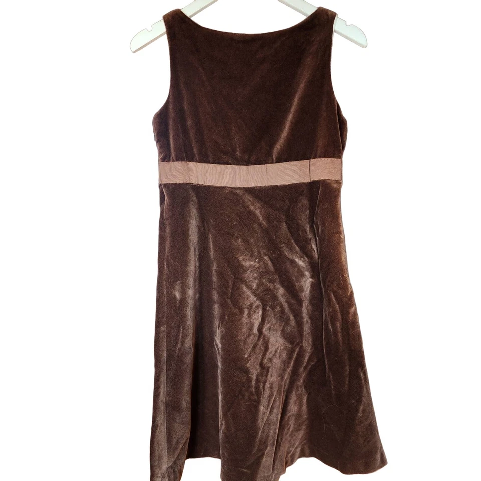 Vestido Papo d'Anjo tamanho 12Y marrom veludo grosgrain fita cintura mudança Portugal - Imagem 2 de 4